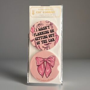 Simply Southern Car Coaster Set Absorbent Stone Pink Bow 2.5in Diameter Gift New